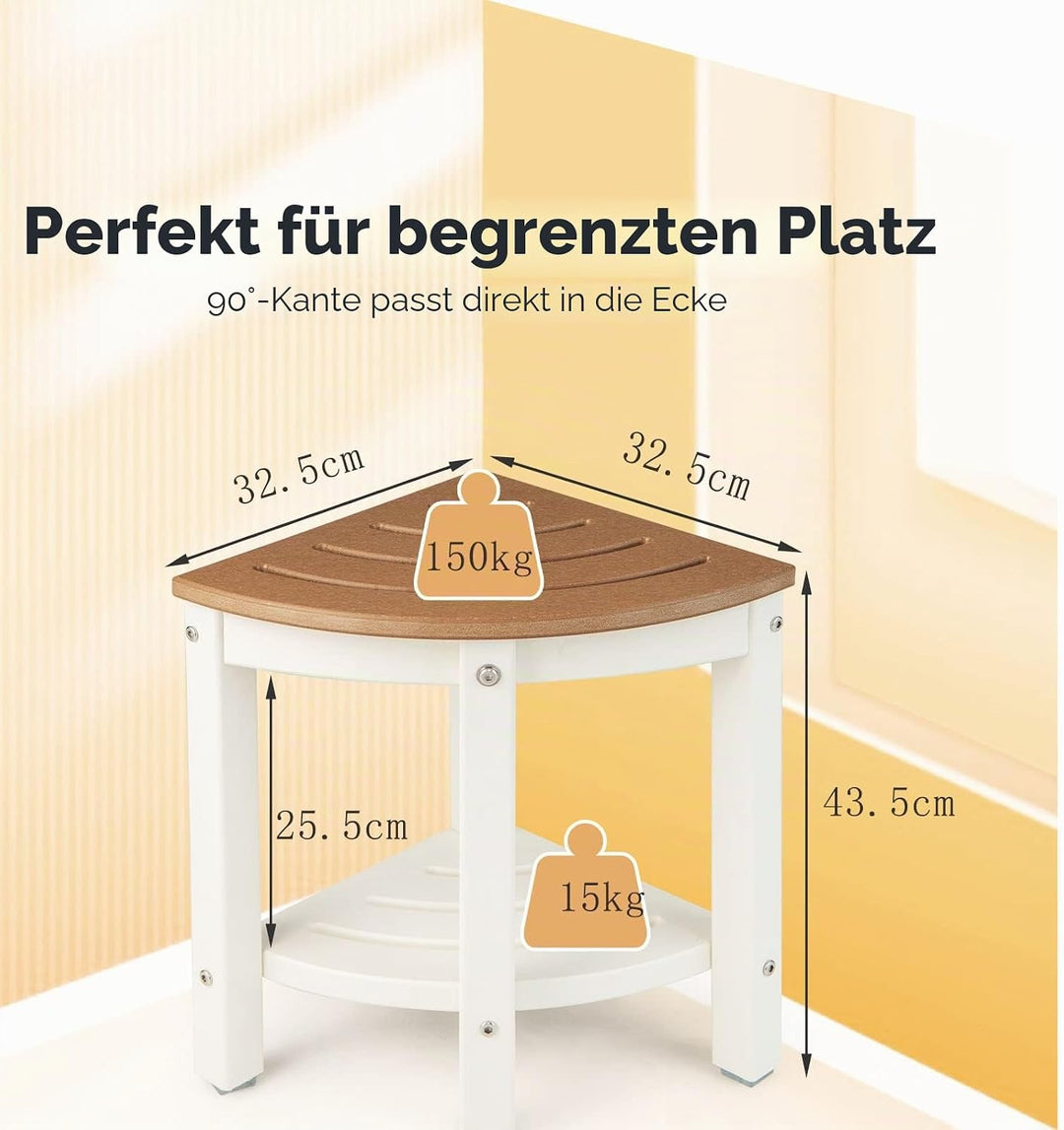 LIFEZEAL Eck Badhocker Duschhocher, Sitzhocker mit Ablage, Badezimmerhocker in Fächerform, Eckduschh