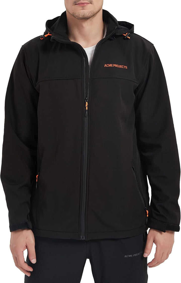 Acme Projects Mit Fleece gefütterte Softshell-Jacke für Herren mit Abnehmbarer Kapuze, wasserdicht,