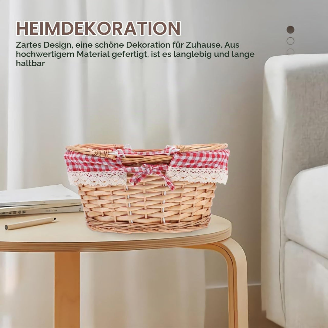 BESTonZON Picknickkorb aus Weide, geflochtener Korb mit Liner &amp; Henkel – Deko &amp; Aufbewahrung für Cam