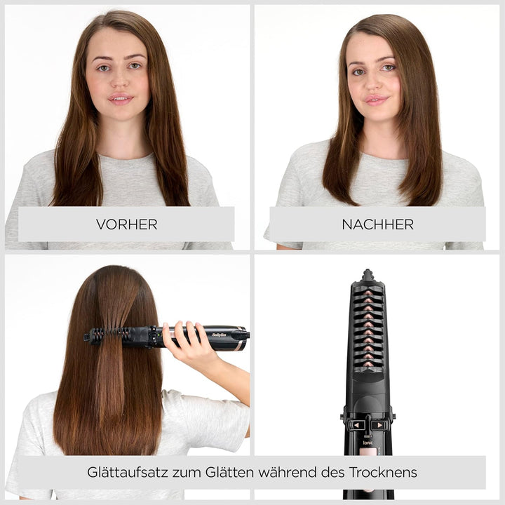 BaByliss rotierende Warmluftbürste mit 1000 Watt und 4 Aufsätzen zum Trocknen, Glätten, Formen und f