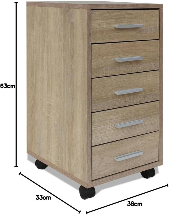 vidaXL Bürocontainer Rollcontainer Schubladenelement Büroschrank + 5 Schubladen Eiche, Eiche