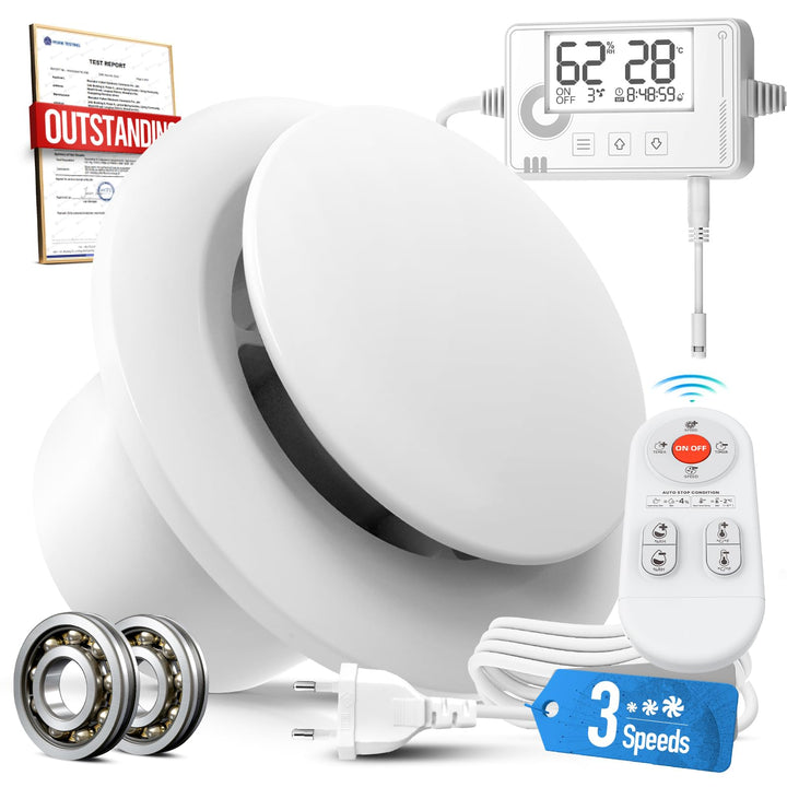 3 Stufen Bad Lüfter mit Feuchtigkeitssensor Temperatursensor Timer, Badlüfter 100mm mit Fernbedienun
