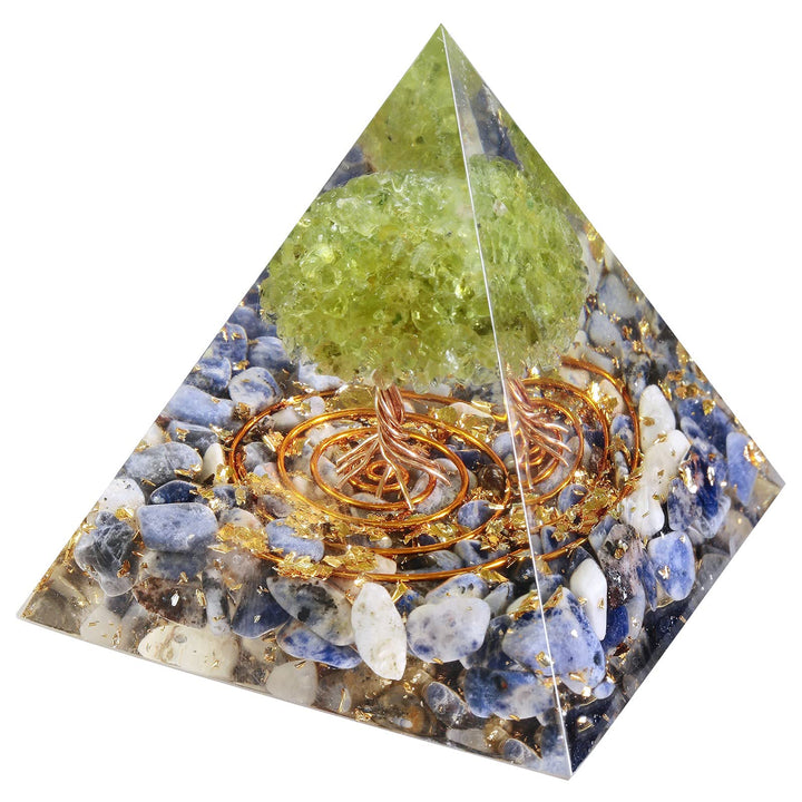 Nupuyai Sodalith Kristall Pyramide Baum des Lebens Edelstein Pyramide Deko für Yoga Meditation, Zimm