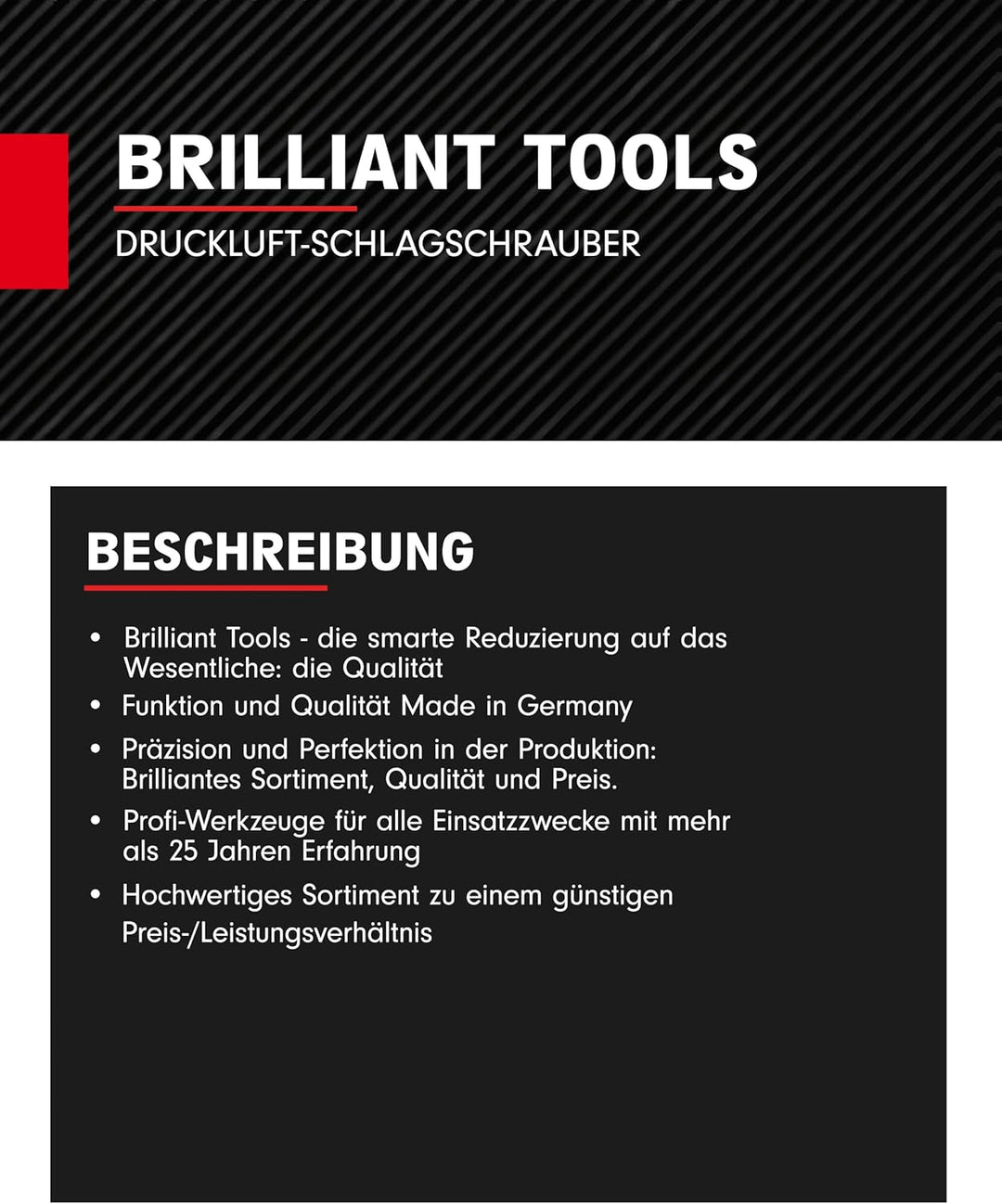 BRILLIANT TOOLS Schlagschrauber Druckluft 3/4" BT160200 1.800 Nm I Druckluft Schlagschrauber in 3-St