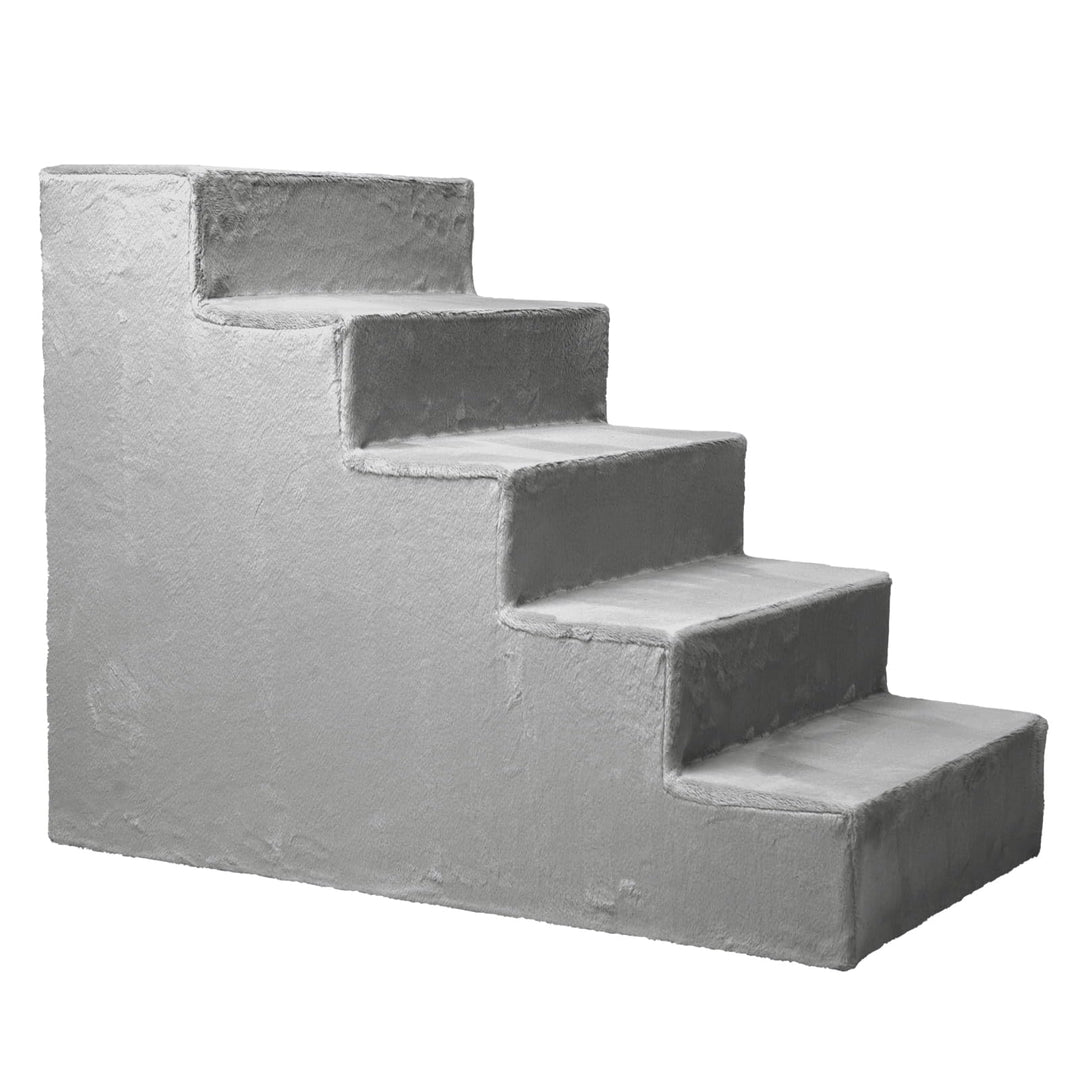 Mg Design Hundetreppe 5 Stufen in Silber – Stabiler Holzrahmen, gelenkschonend, leicht &amp; mobil, für