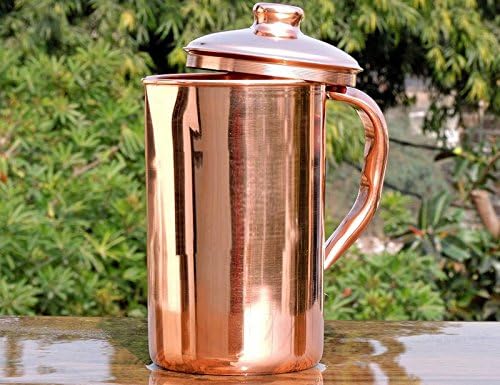 SKAVIJ reiner Kupferkrug mit deckel und 4 becher set fester wasserkrug (1,6 liter)