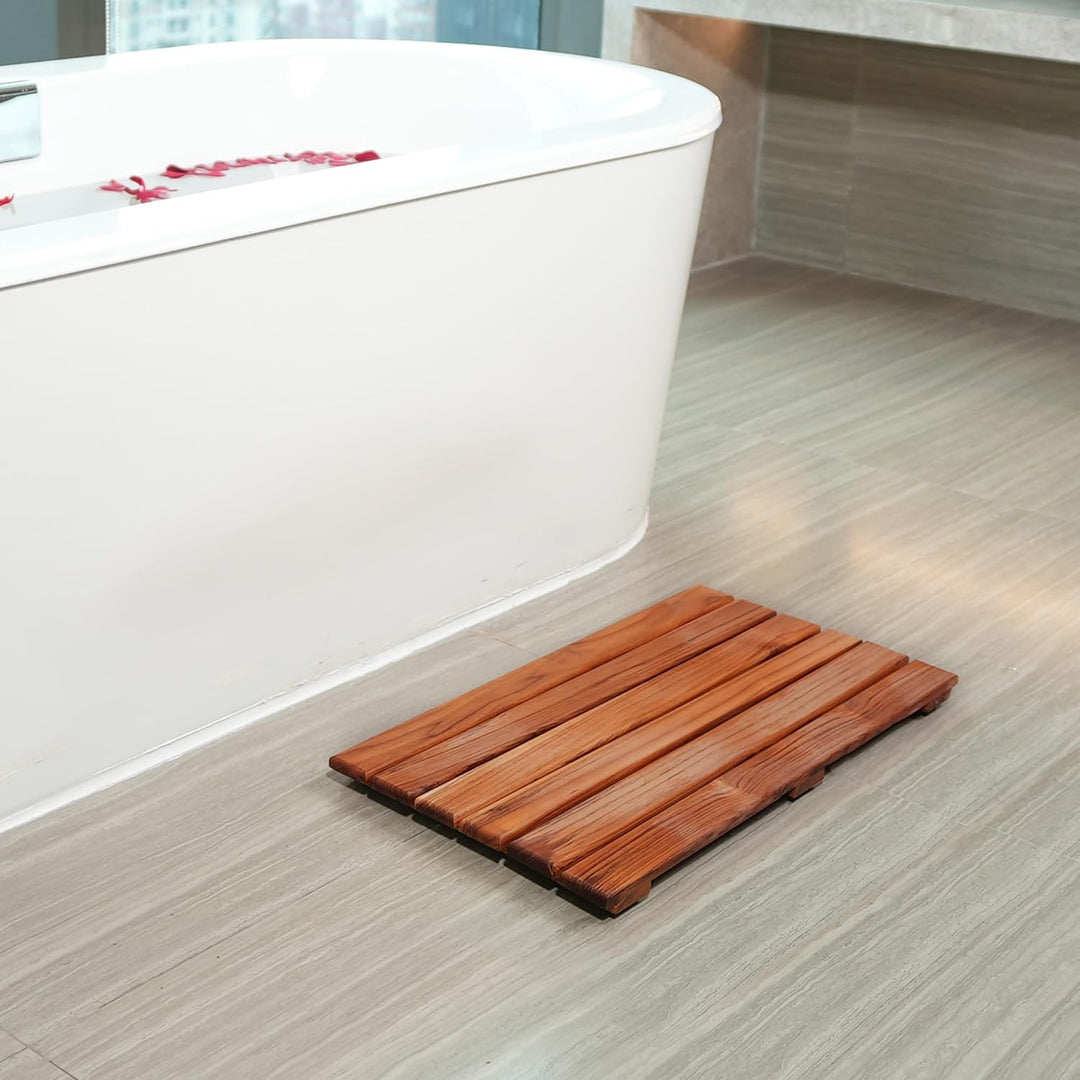 VaeFae Teak Duschmatte rutschfeste Badematte Luxus Spa Matte Holzmatte für Badewanne 33 x 50.8 cm Sm