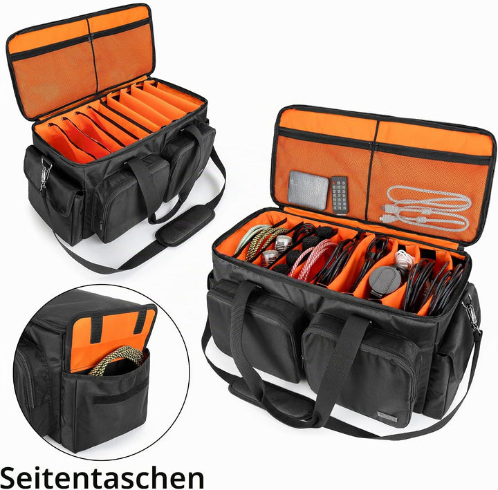 Trunab DJ Tasche, Kabel Organizer Tasche mit Abnehmbarem Gepolstertem Boden und 9 Trennwänden, Trage