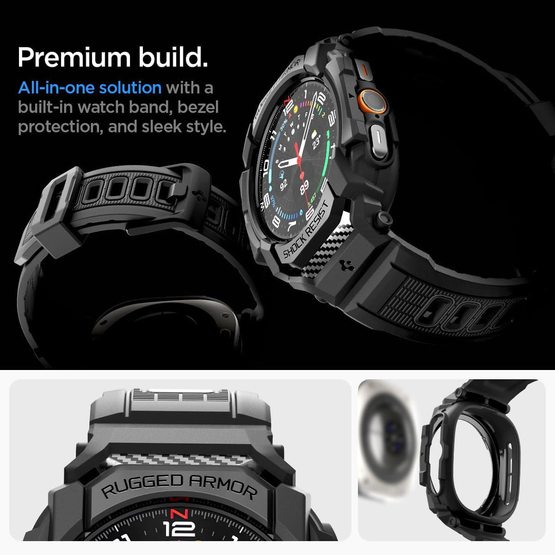 Spigen Rugged Armor Pro Hülle mit Band für Samsung Galaxy Watch Ultra 1 | TPU-Unibody-Hülle mit Armb