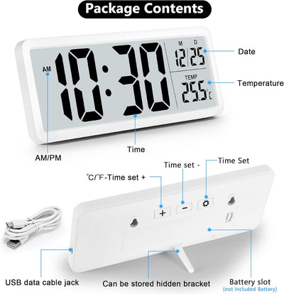 Sukeen Digitale Wanduhr batteriebetrieben, Wanduhr Digitaluhr mit grossen Ziffern, Temperatur, 12/24