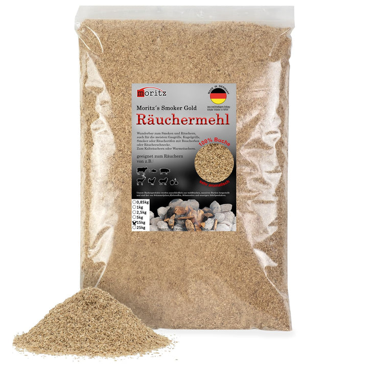 Moritz 15kg Räuchermehl Buche fein 0,5-1 mm Räuchern I Kalträuchern von Fisch Fleisch Wurst Käse Gem