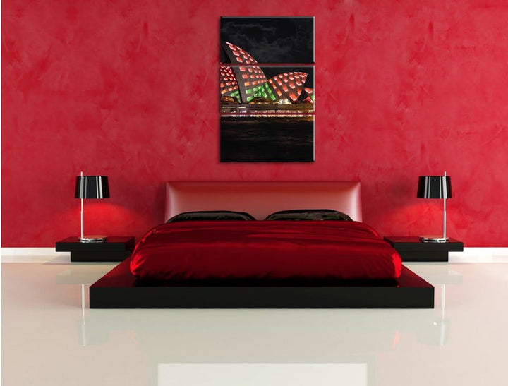 Pixxprint Sydney Opera House bei Nacht als Leinwandbild/Grösse: 3 Teilig (120x80) cm/Wandbild/Kunstd