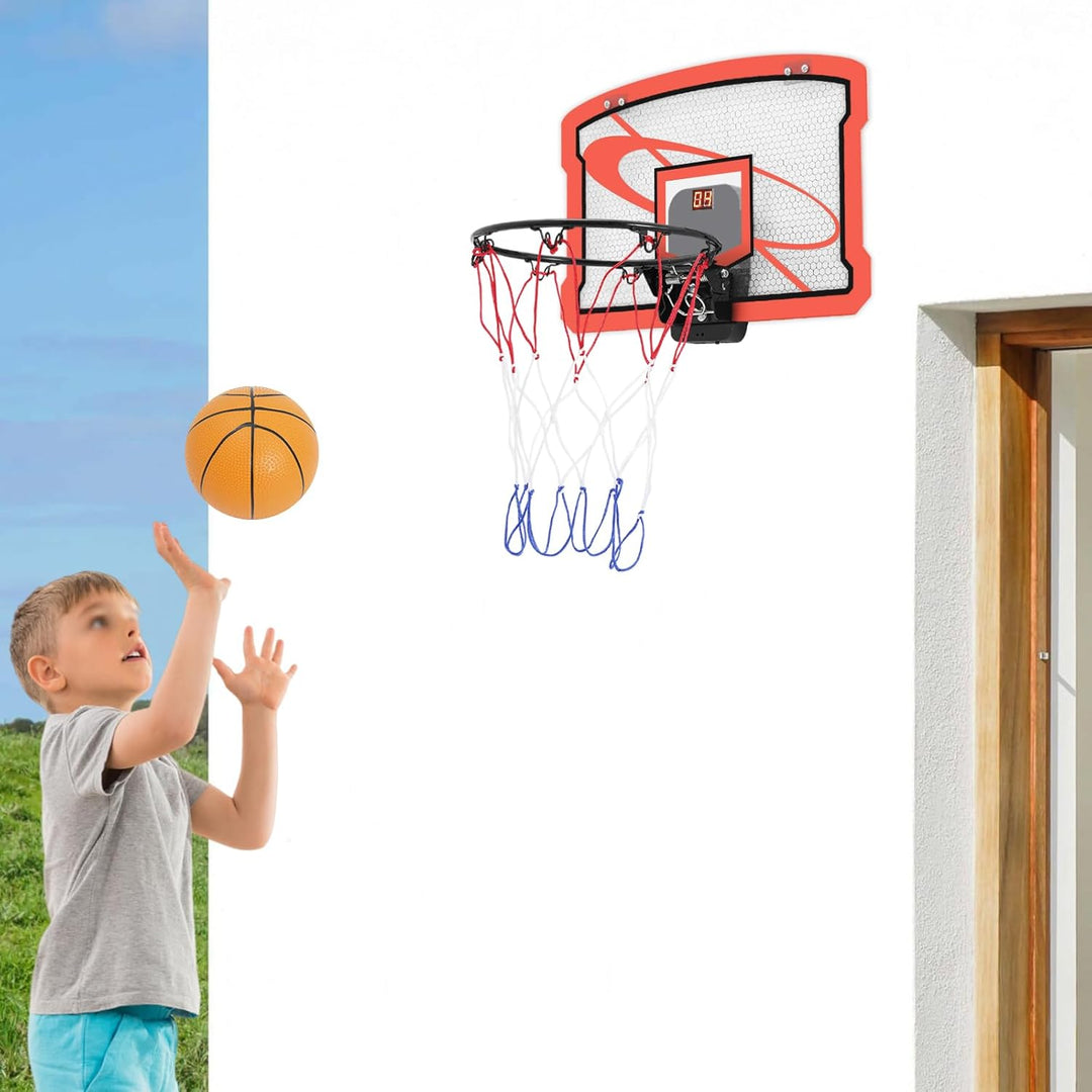 Kinder Basketballkorb Indoor für Tür & Wand, Mini Basketball Set mit Elektronischer Anzeigetafel, 2