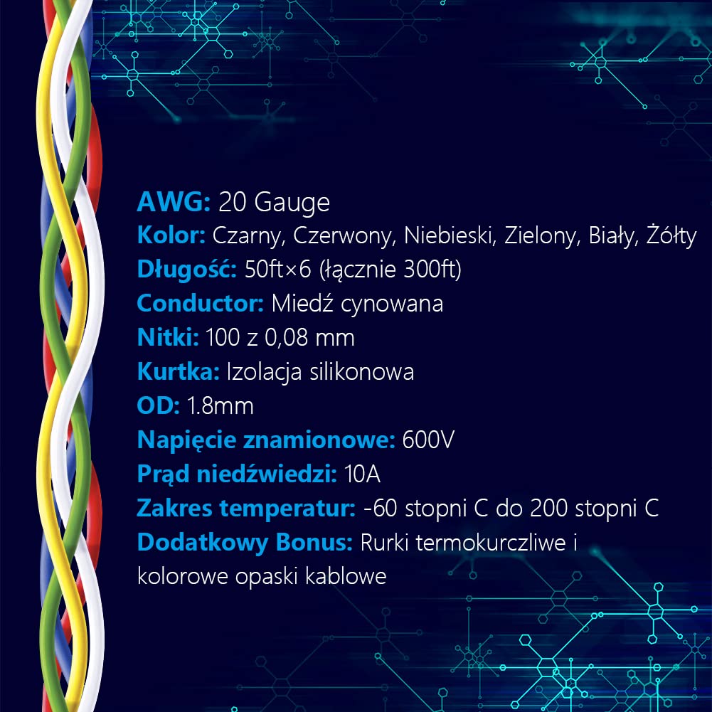 Fermerry 20 AWG Litzendraht Silikon Verzinnte Kupferdrahtspule je 15m 50 Fuss 6 Farben Flexibel Gaug