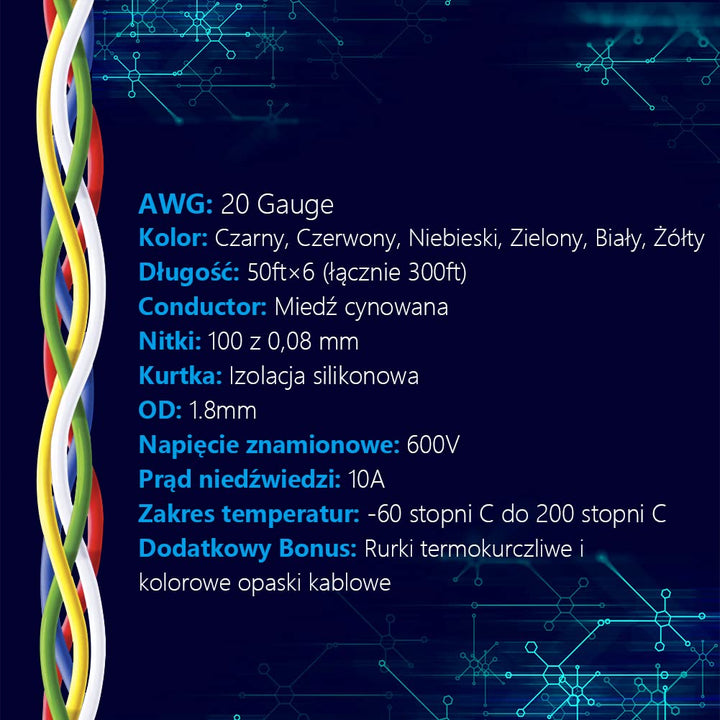 Fermerry 20 AWG Litzendraht Silikon Verzinnte Kupferdrahtspule je 15m 50 Fuss 6 Farben Flexibel Gaug