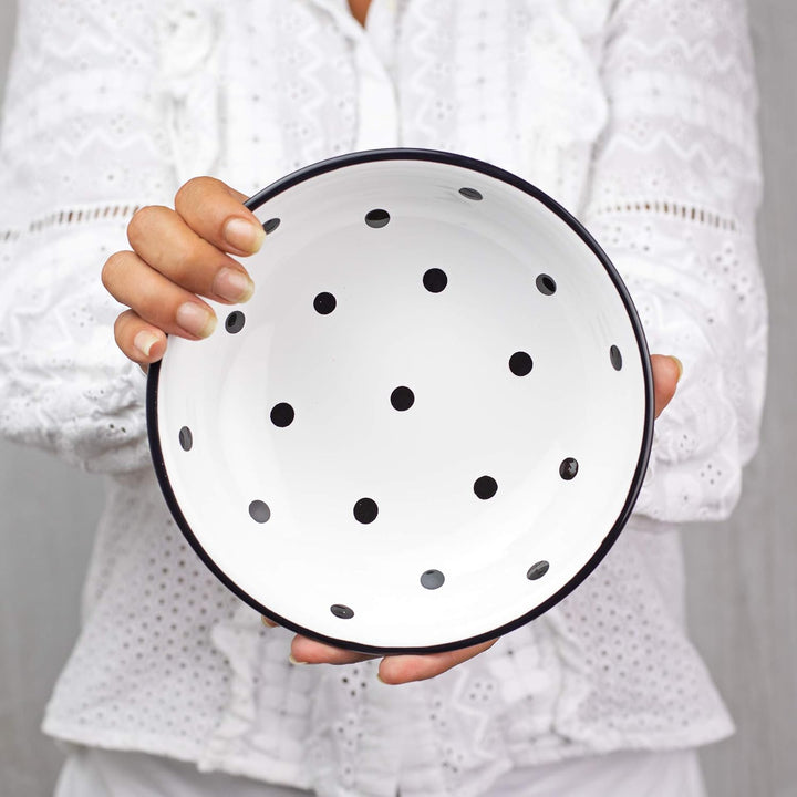 City to Cottage® - Keramik Suppenteller 18.5 cm | Weiss und Schwarz | Polka Dots | Handgemacht | Ker