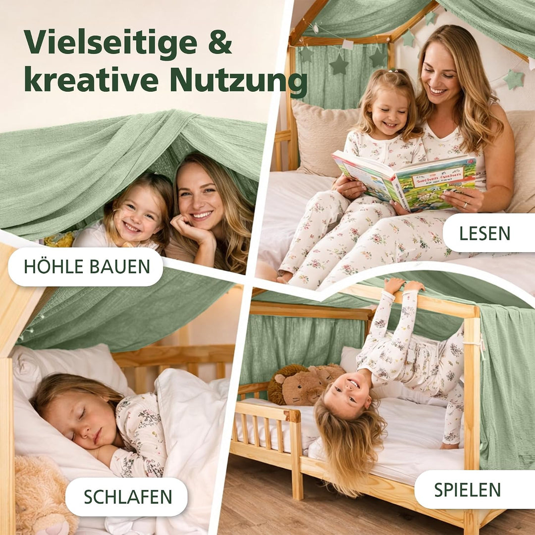 Hausbett Himmel Deko Set, Betthimmel Hausbett aus Musselin - 1 Betthimmel &amp; 1 Wimpelkette, für Junge