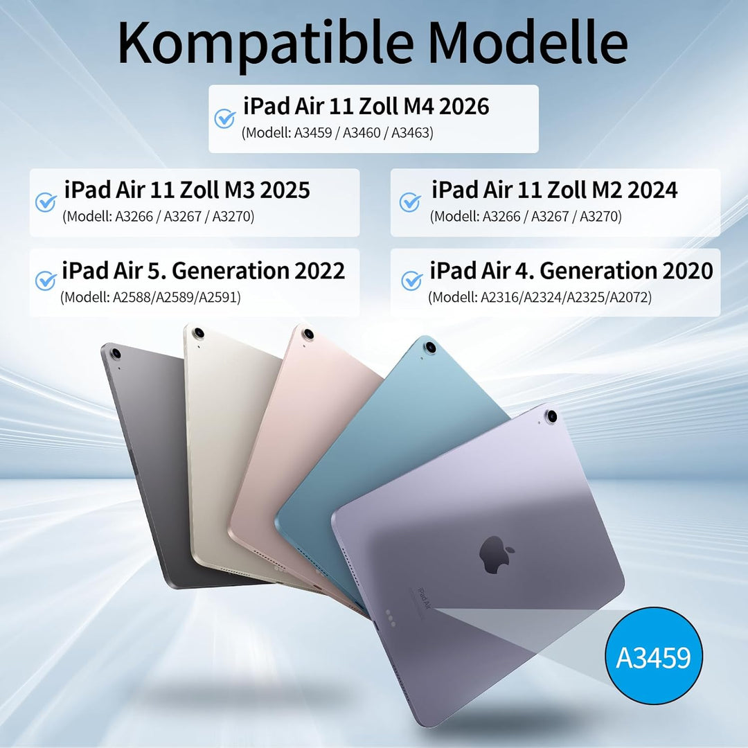 Hülle mit Tastatur für iPad Air 11 Zoll M3/M2, iPad Air 7 6 5 4 (2025/2024/2022/2020) 10,9 Zoll, Sof