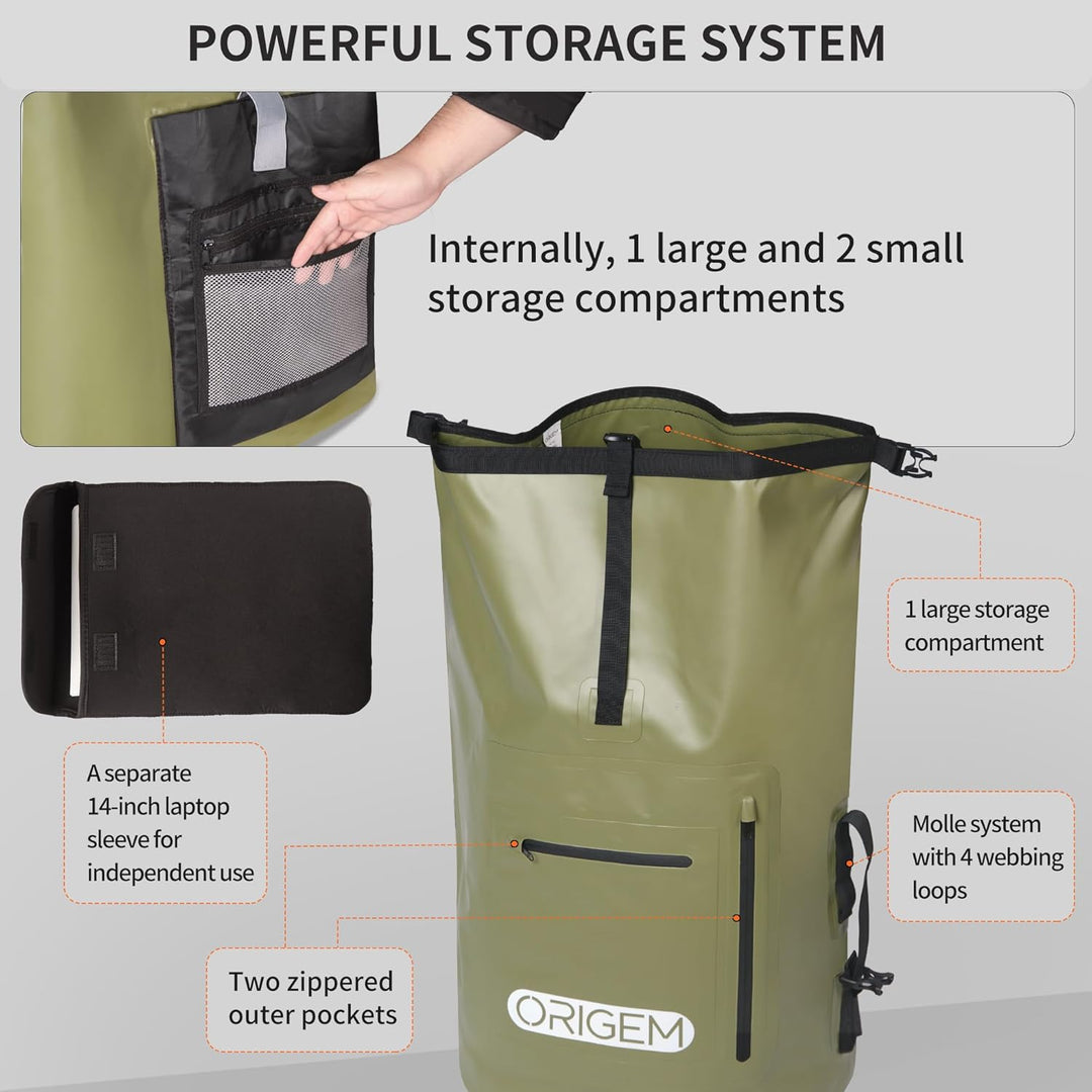 Origem Wasserdichter Rucksack, 35L/55L/85L Rolltop Rucksack Wasserdicht, Dry Bag mit Computereinsatz