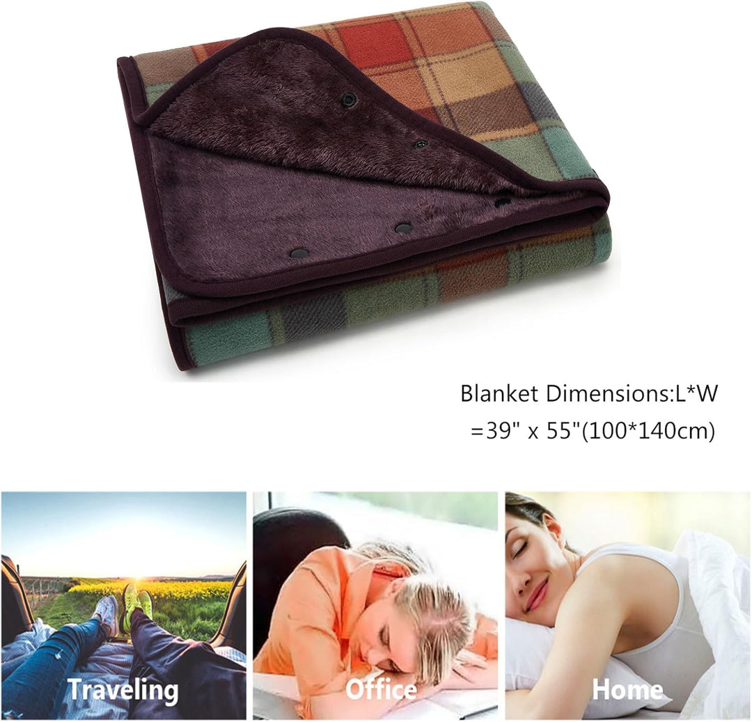 Damen Poncho Fleece Tragbare Decke, Karierte Schossdecke Bequemer Poncho Plüschdecken Überwurf Schal