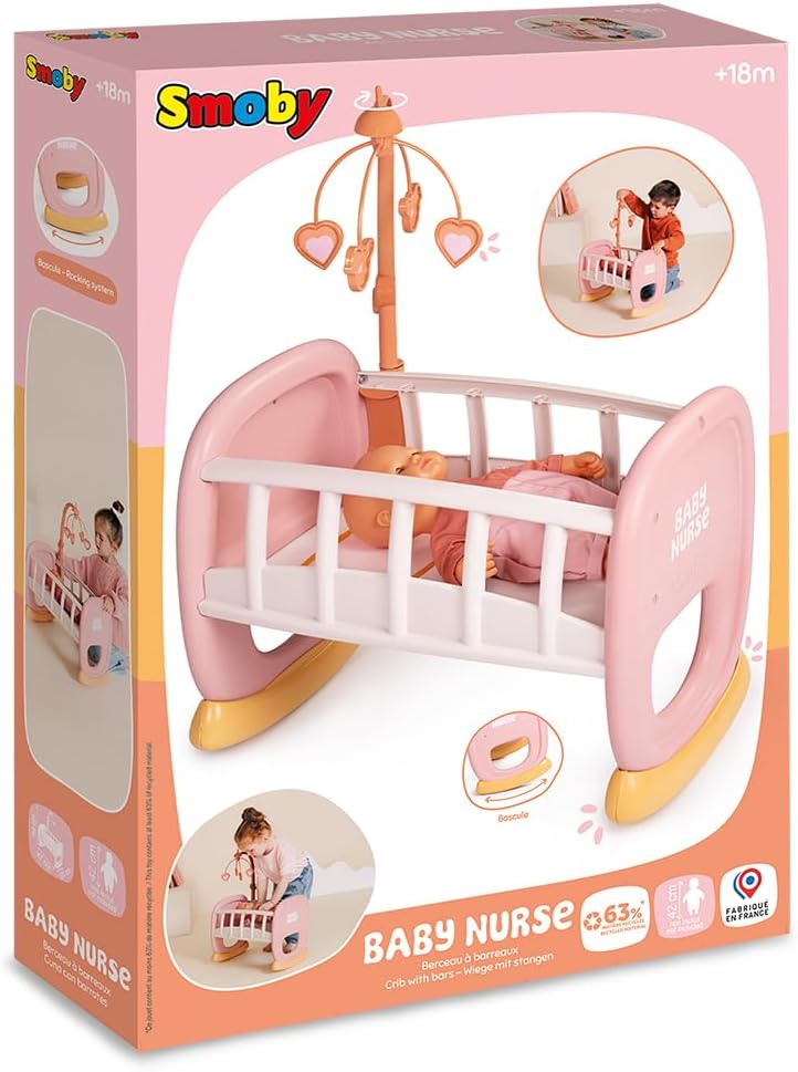 Smoby - Baby Nurse Puppenwiege mit Mobile - Puppenbett mit Wiegefunktion, für Puppen bis 42 cm (Nich