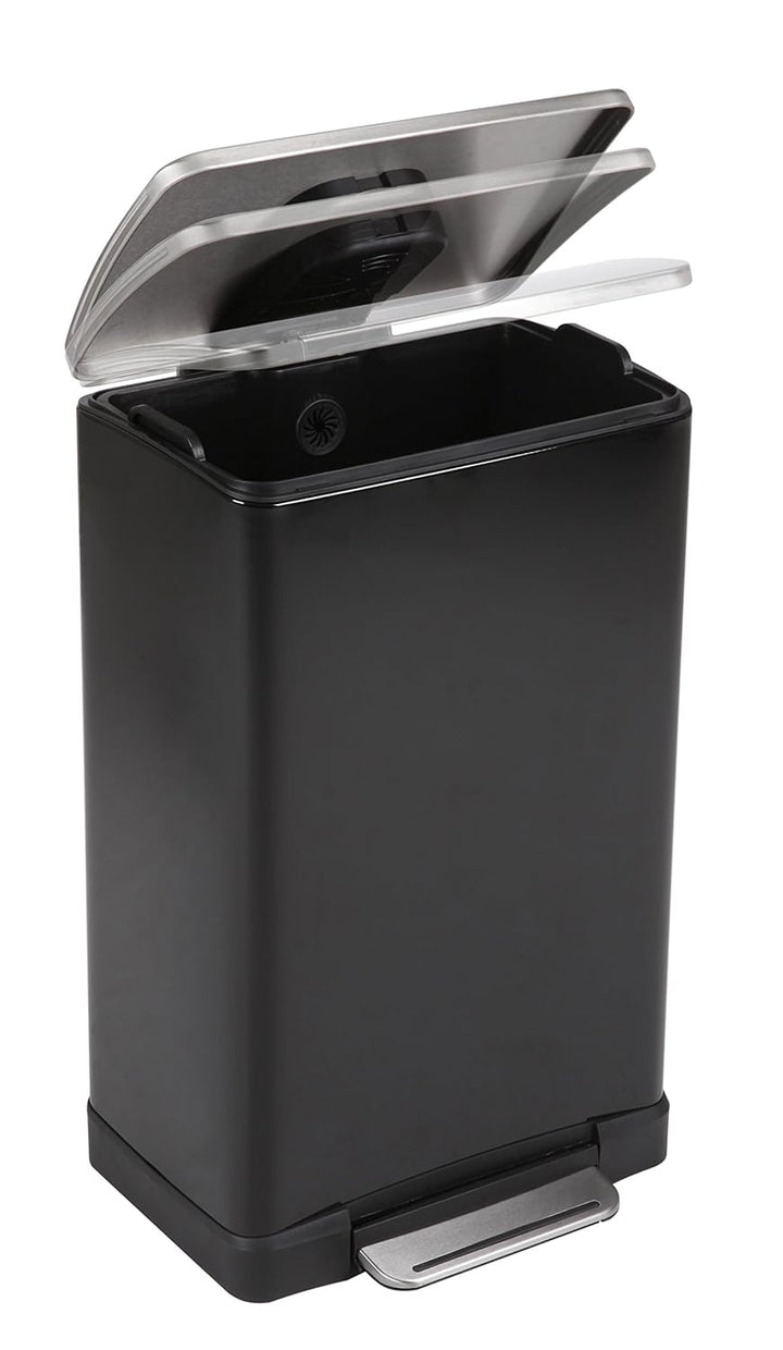 EKO E-Cube Tretmülleimer 40L Metall (34.5 x 40.3 x 65 cm, Dämpfer-System, Fingerabdruck frei, Stay-O