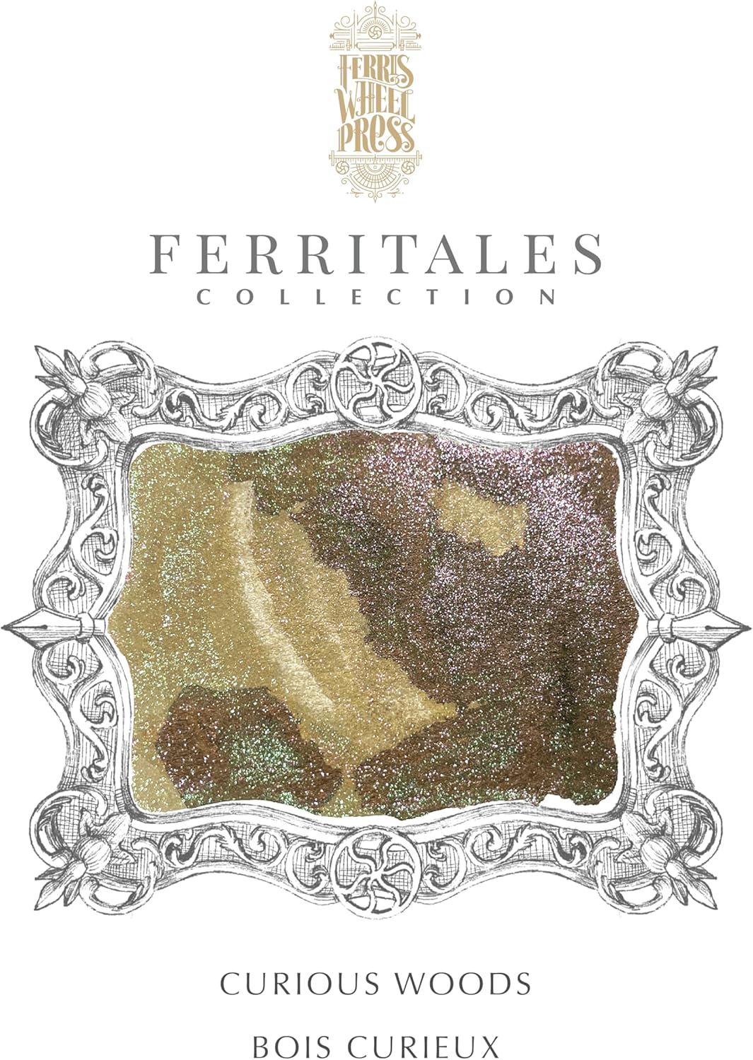 Ferris Wheel Press Fountain Pen Ink, FerriTales Collection, Ash Brown with Duochrome green/pink shim