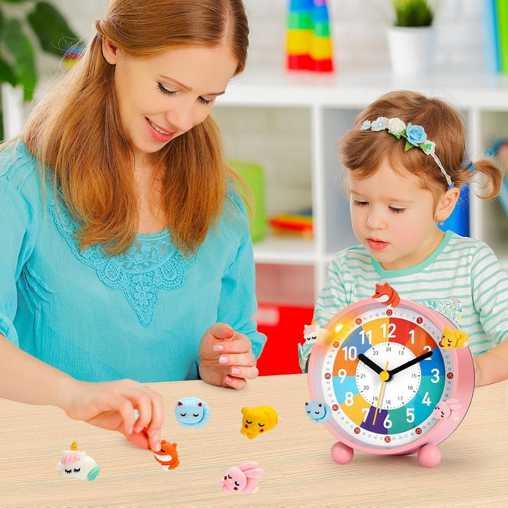 Wecker Kinder, Kinderwecker für Schulanfänge, Kein Tickendes Geräusch, Mit Nachtlicht und Schlummerf