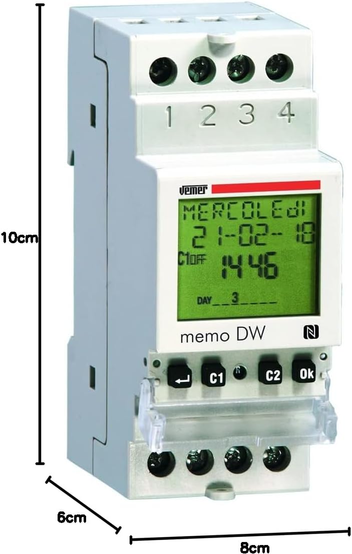 VEMER VE339800 Digitaler Zeitschalter Memo DW Tagesplaner, mit NFC Schnittstelle, hellgrau, normal
