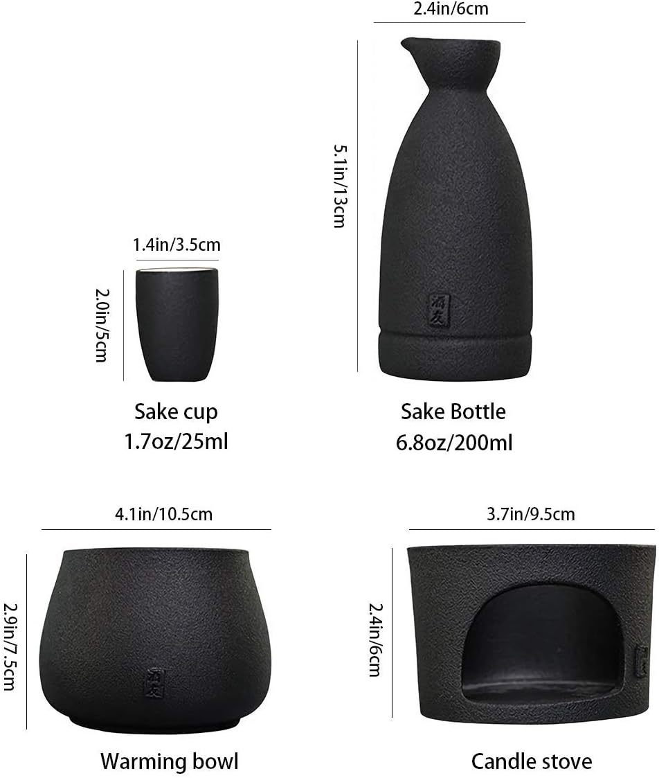 Sake Set Tassen mit Wärmer - Aufbewahrungsbox für Sake, traditionelles Porzellan, japanisches Kerami