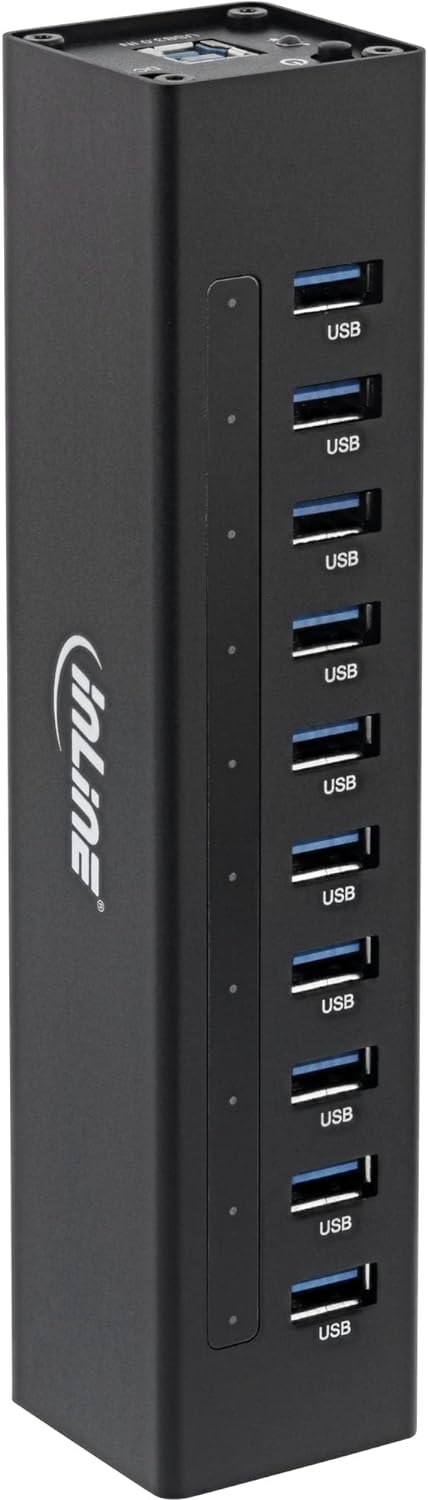 InLine 35395C USB 3.0 Hub, 10 Port, Aluminiumgehäuse, schwarz, mit 4A Netzteil Single, Single