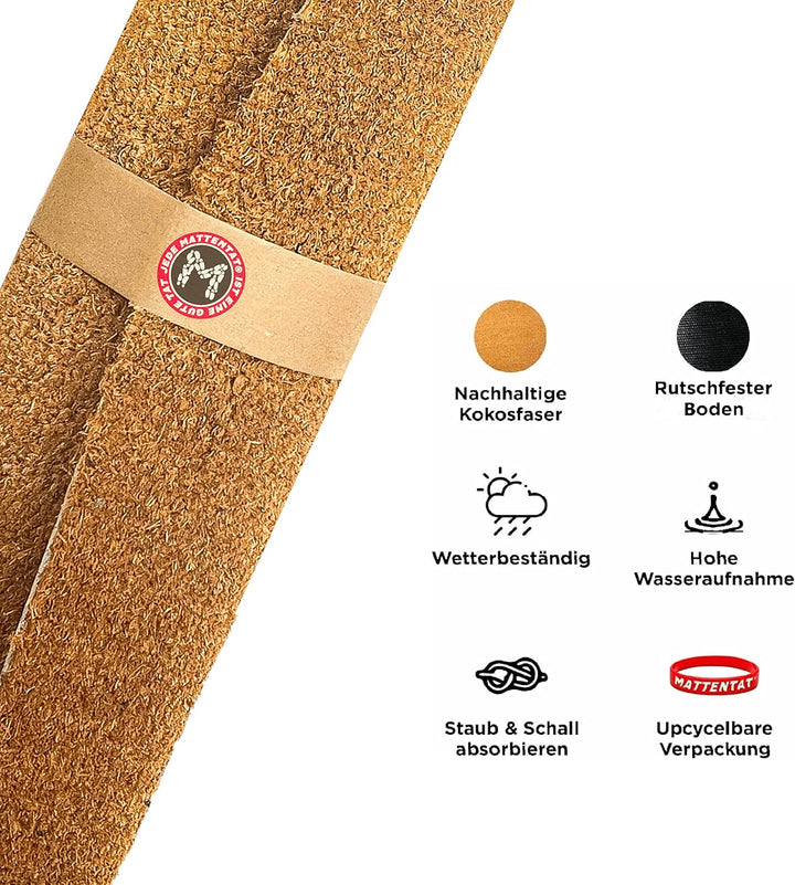 Mattentat Kokosmatte 60x40cm - Kokosmatte Fussmatte aussen - robuste & rutschfeste Fussmatte Kokos a