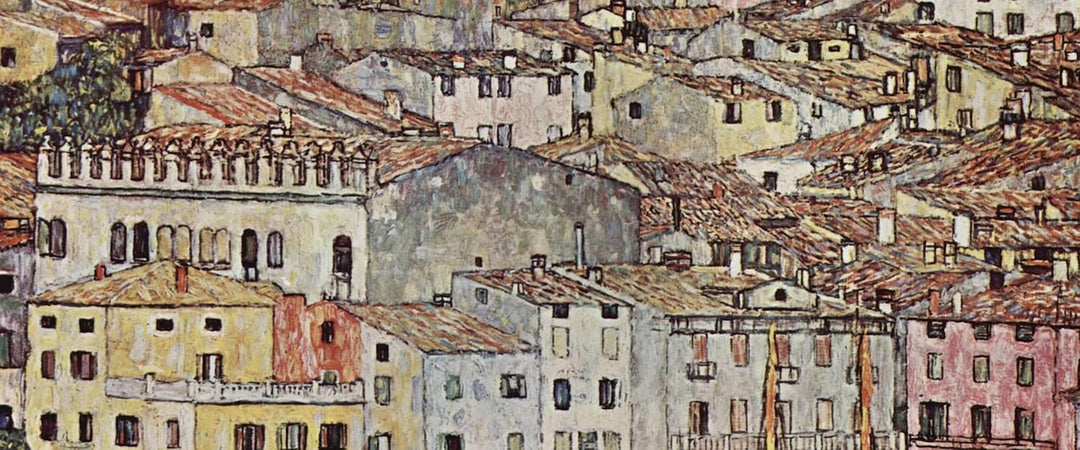 Glasbild Panorama | Wandbild aus Echtglas | Gustav Klimt - Malcesine am Gardasee | 120x50 cm | inkl.