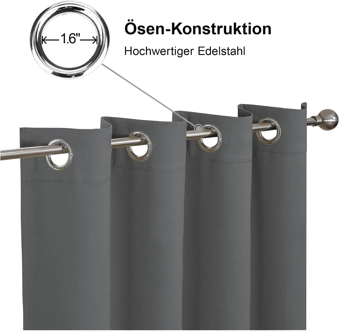 CUCRAF Verdunklungsvorhänge Thermovorhang Kälteschutz 2er Set H160 x B117cm Vorhänge mit Ösen Dunkel