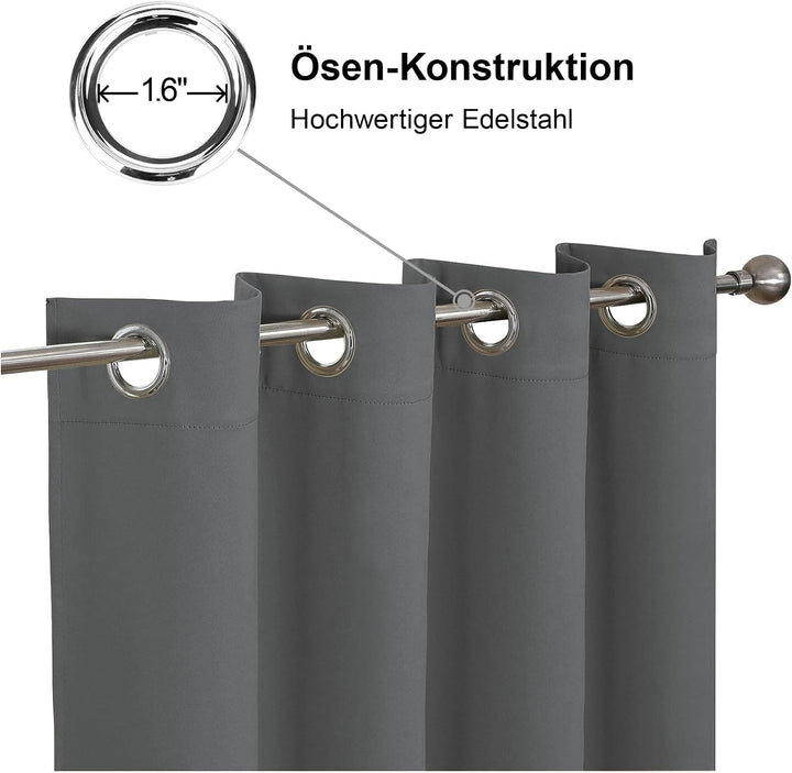 CUCRAF Verdunklungsvorhänge Thermovorhang Kälteschutz 2er Set H160 x B117cm Vorhänge mit Ösen Dunkel