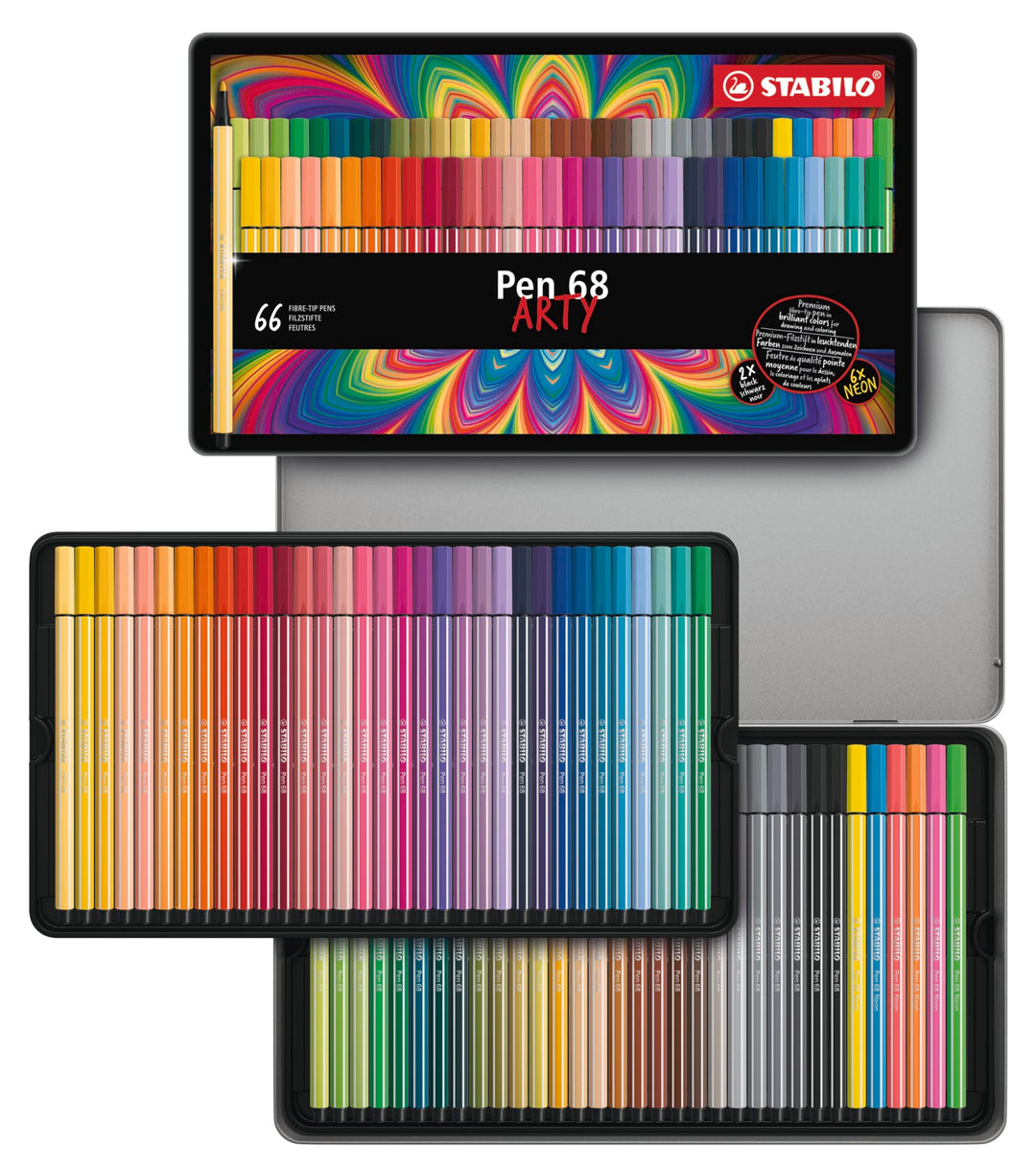 Premium-Filzstift - STABILO Pen 68 - ARTY - 66er Metalletui - mit 65 verschiedenen Farben 66er Pack,