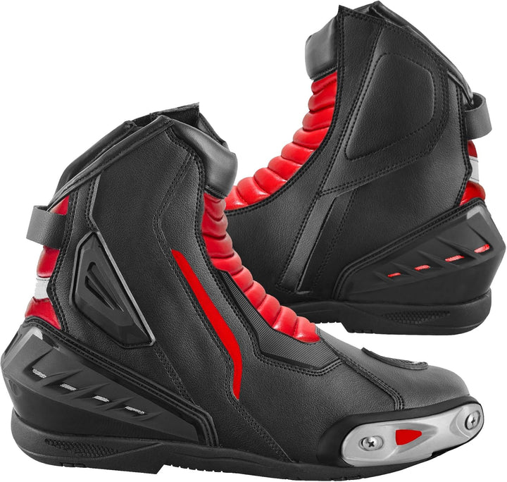 Vaster Moto Motorradschuhe für Herren, kurz, wasserdicht, Leder, rutschfeste Sohle 45 EU Rot, 45 EU