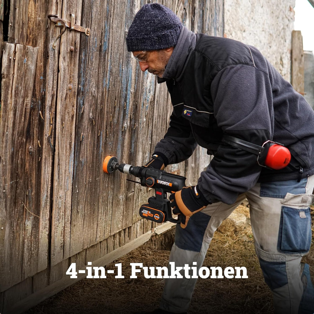 WORX NITRO WX381 Akku Bohrhammer 20V- bürstenloser Motor - multifunktionales Werkzeug zum Bohren, Ha