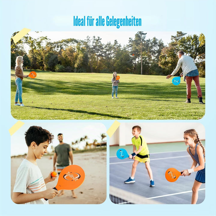 U&C Planet Beachball Set Paddle Ball Spiel Strandschlägerset aus Holz Schläger Spiel für Kinder&Fami