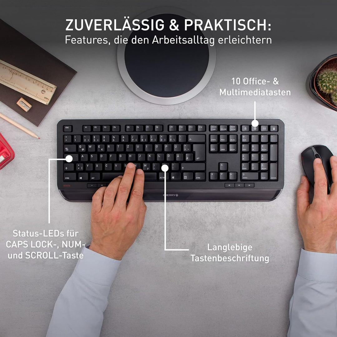 CHERRY GENTIX DESKTOP, Kabelloses Tastatur-Maus-Set, Belgisches Layout (AZERTY), 2,4 GHz Funk, Integ