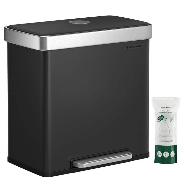 ‎SONGMICS Mülleimer Küche, 2 x 30 Liter, Mülltrennsystem, 2 Fächer, 15 Müllsäcke, Abfalleimer aus Ed