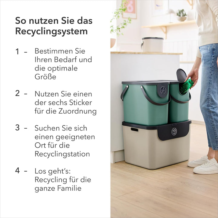 Rotho Albula 2er-Set Mülltrennungssystem 55l für die Küche, Kunststoff (PP) BPA-frei, 55l (52.3 x 40