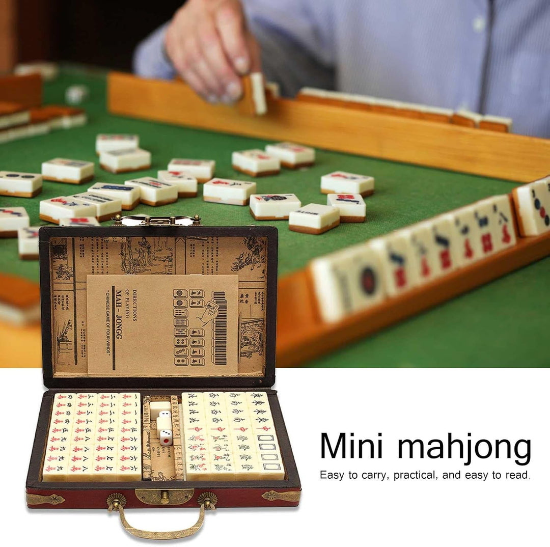 Tragbares Mahjong Spielset, 144 Fliesen Mah-Jong Set, Vintage Mahjong Ledertragetasche