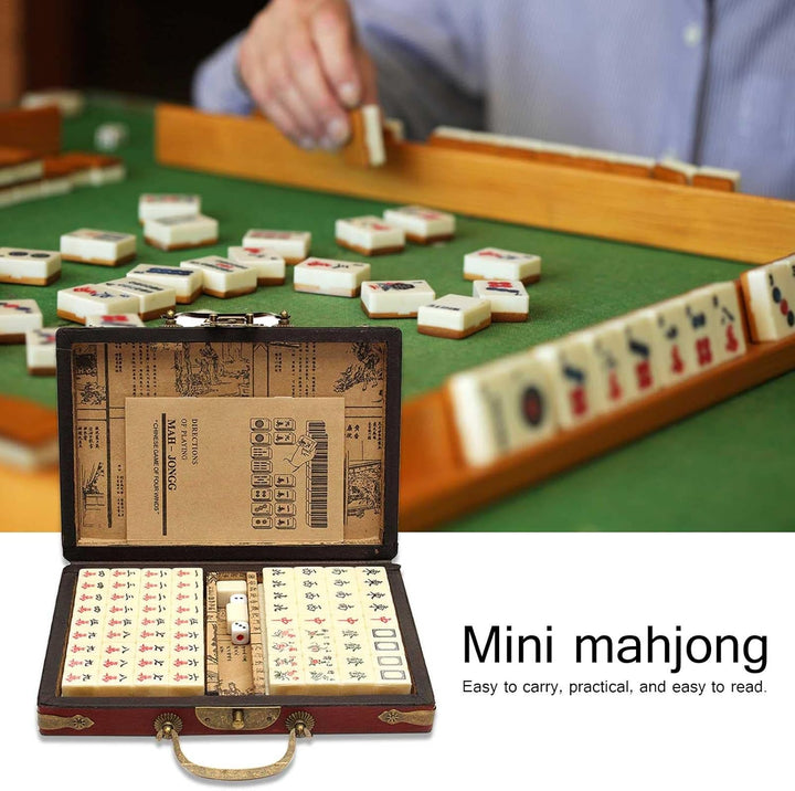Tragbares Mahjong Spielset, 144 Fliesen Mah-Jong Set, Vintage Mahjong Ledertragetasche