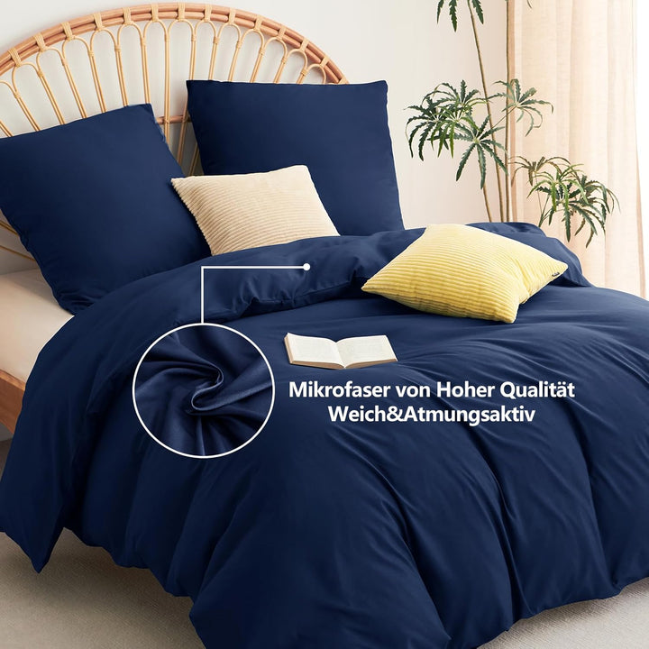 WAVVE Bettwäsche 220x240 3 teilig Blau - Bettbezug 240x220 Set mit 2 Kissenbezüge 65x65 cm, Bettwäsc
