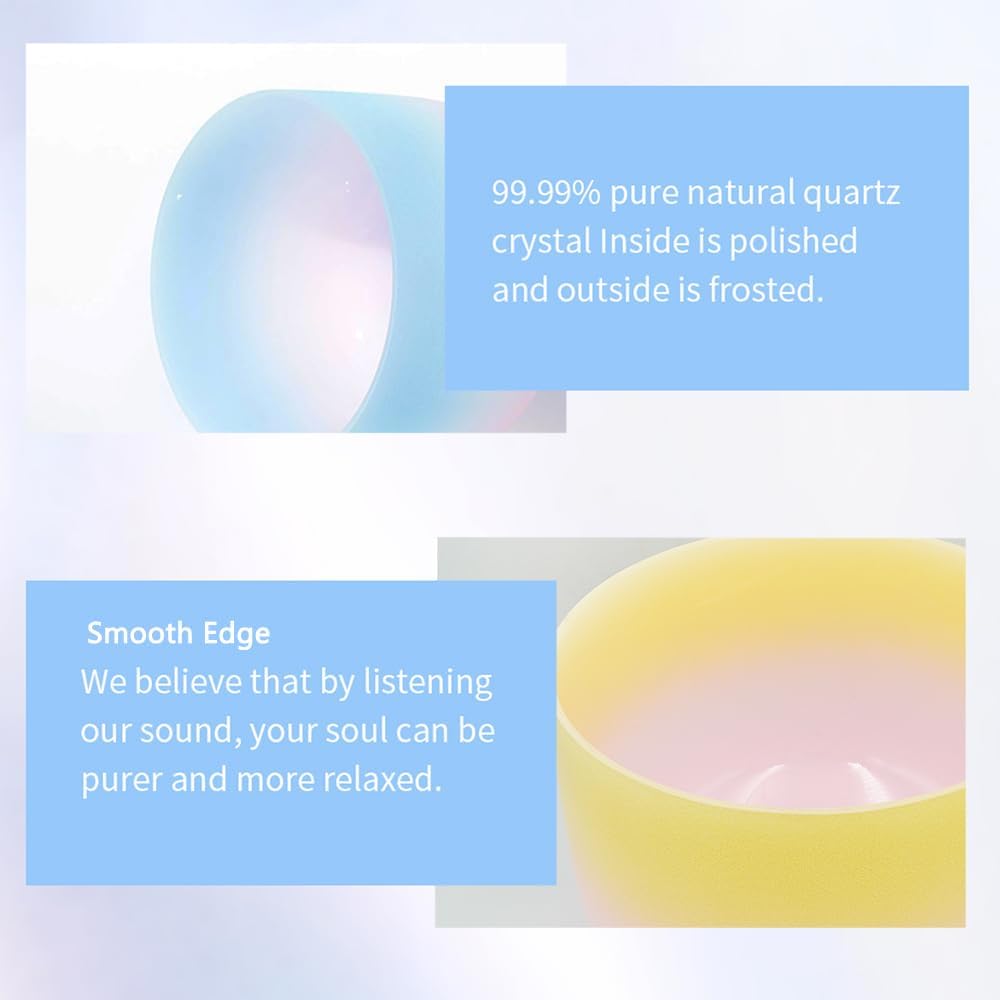 Hye-eun Kristall Klangschale Set, 7-pcs 6zoll-12zoll Regenbogen-Gradient 432Hz Klangschalen Quarzkri