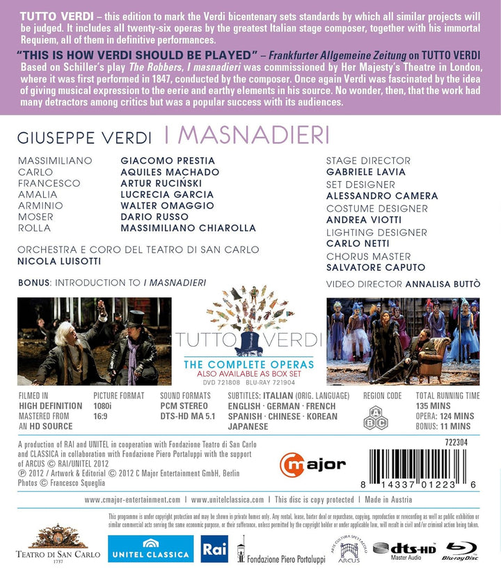 Tutto Verdi: I Masnadieri [Blu-ray], Blu-ray