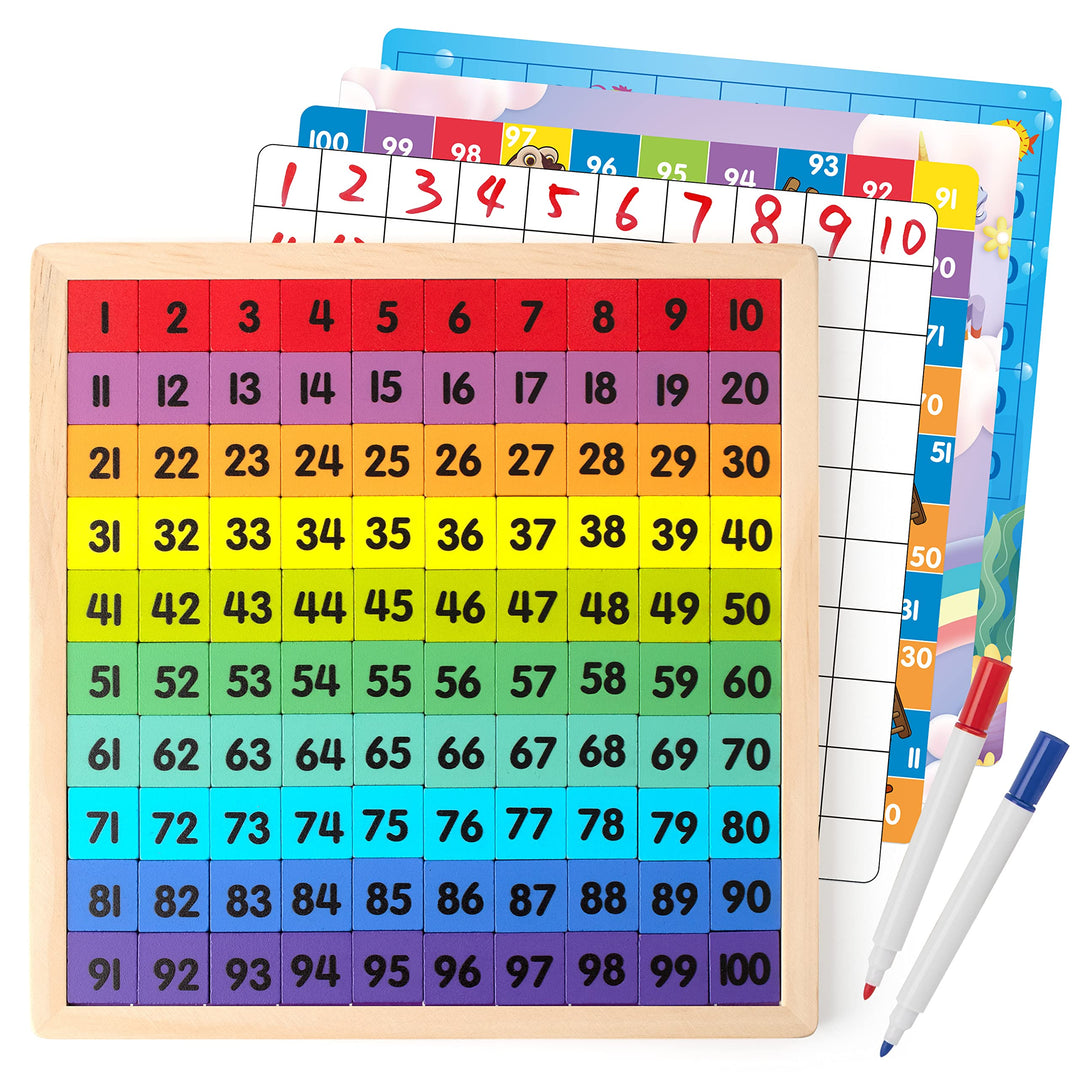 Coogam Hölzernes Mathe-Hundertbrett 1-100 Zahlen Lernen Lernspielzeug Buntes Montessori-Zählbrettspi