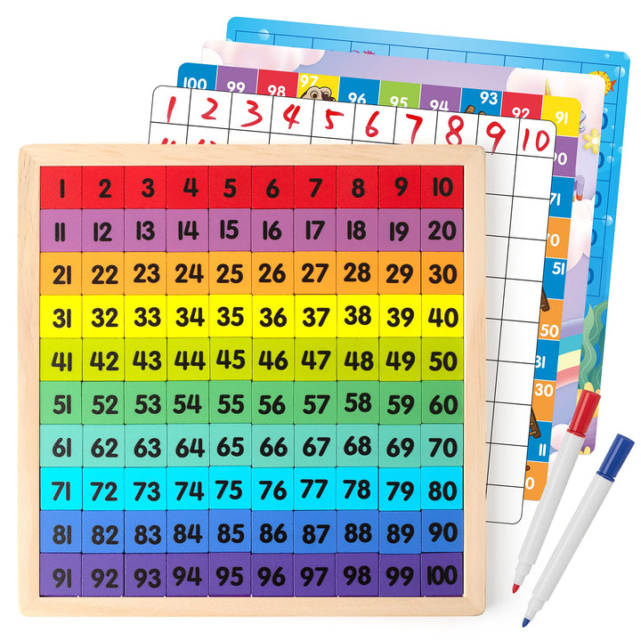 Coogam Hölzernes Mathe-Hundertbrett 1-100 Zahlen Lernen Lernspielzeug Buntes Montessori-Zählbrettspi