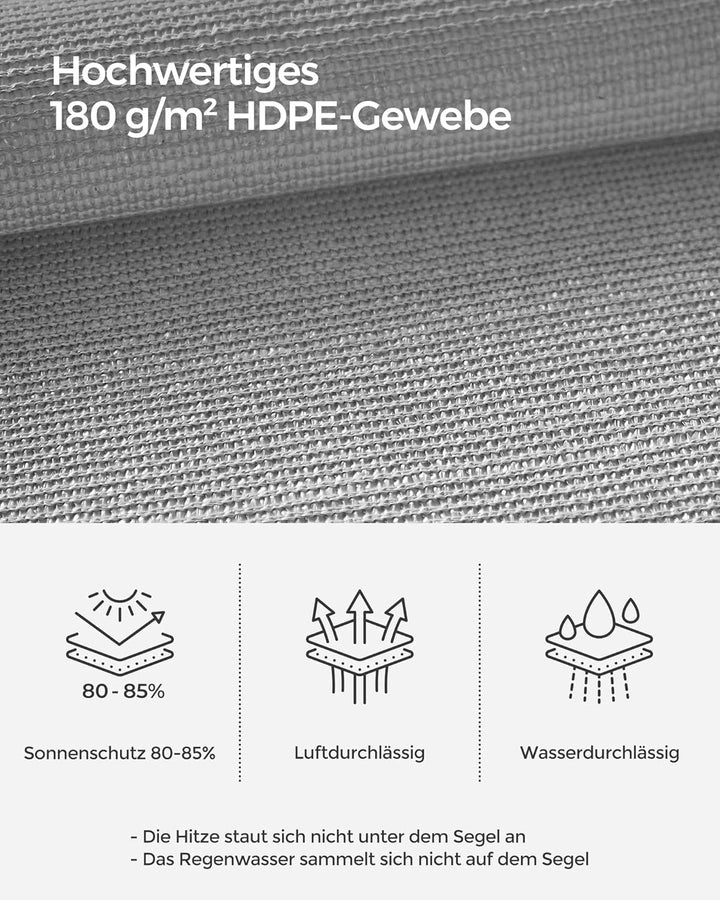 SONGMICS Sonnensegel 3 x 3 m, Sonnenschutz aus HDPE-Gewebe, luftdurchlässig, wasserdurchlässig, für